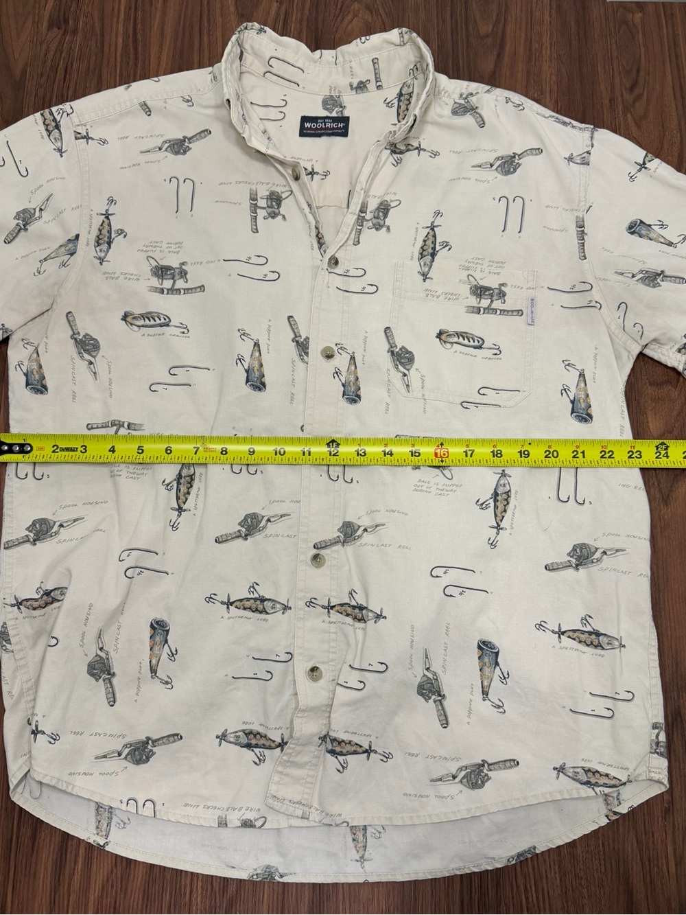 Vintage Woolrich Cream Fishing Lure Print Shirt - Picture 3 of 9